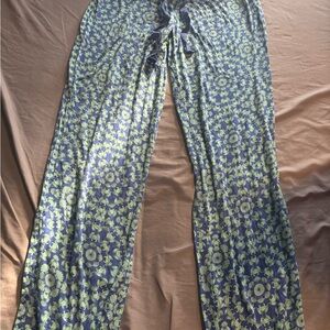 Floral Print Wide-Leg Lounge Pants in Lime & Navy